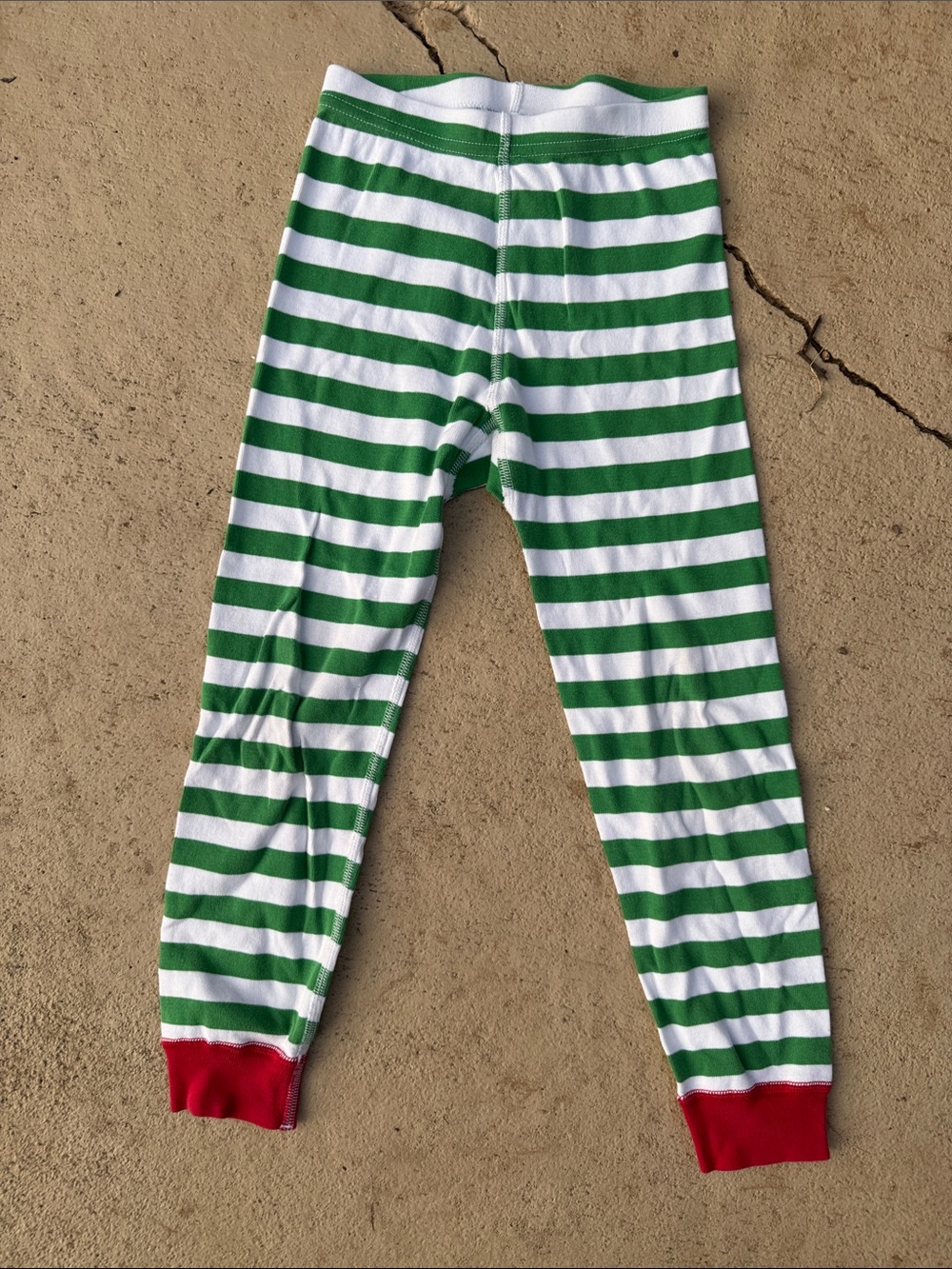 Hanna Andersson Green & White Striped Pajama Bottoms with Red Cuffs